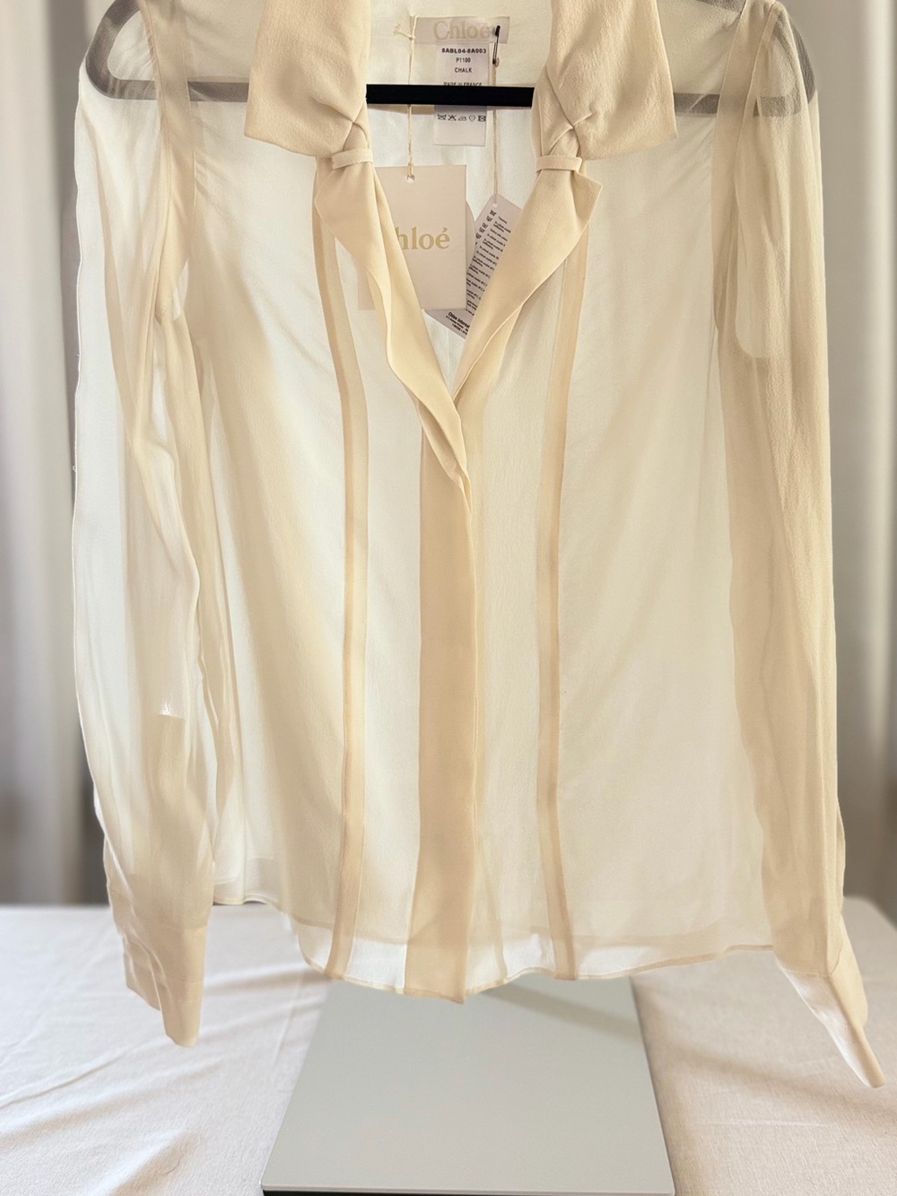 NWT CHLOE Georgette Cream Silk-Blend Sheer Blouse - color “Chalk”. - Picture 3 of 7